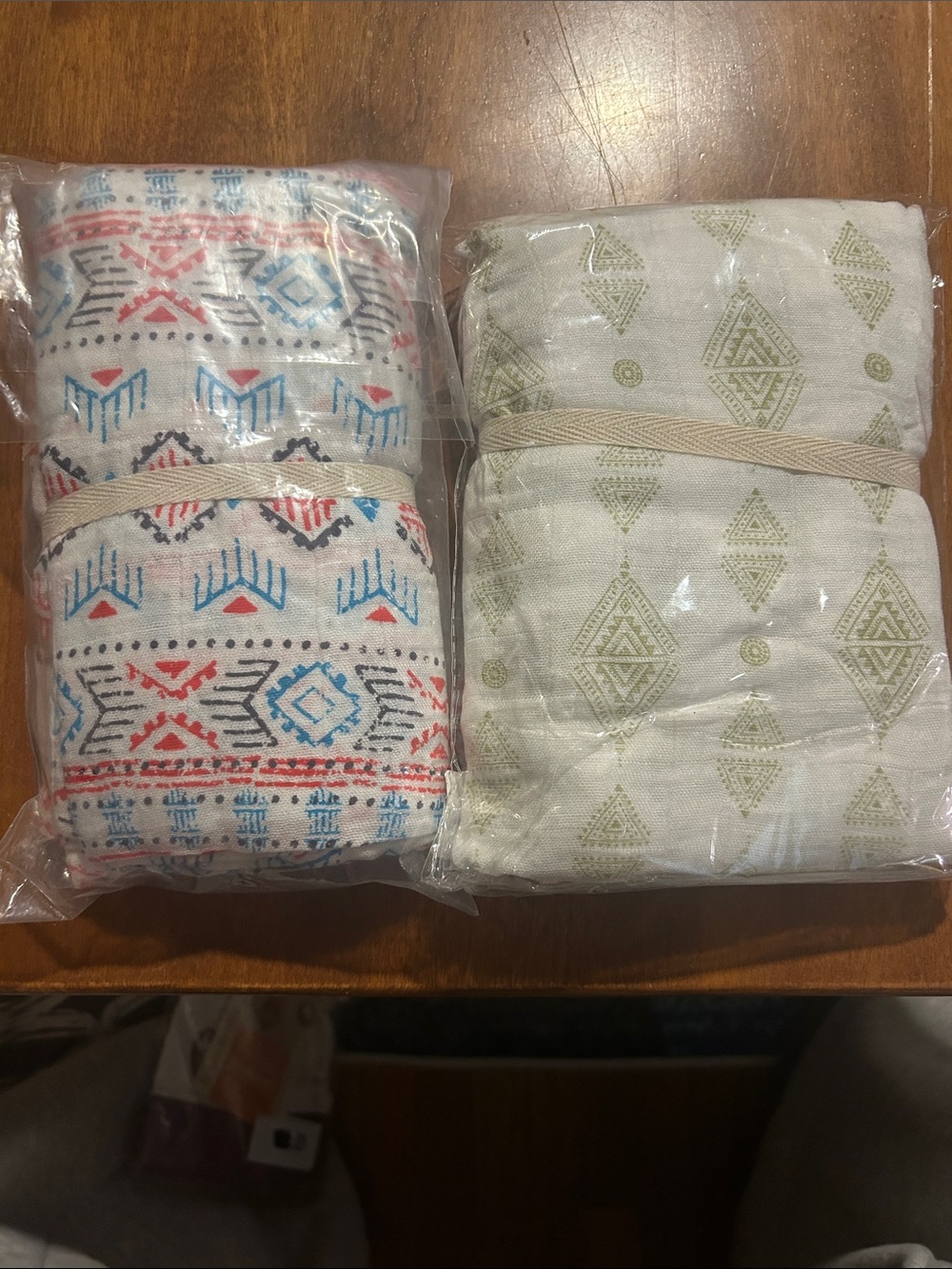 Soft Printed Home Bedding Set in White with Red & Blue Accents